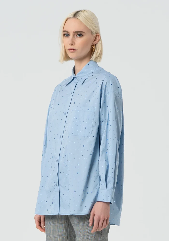 Camicia over in popeline con strass - immagine 3