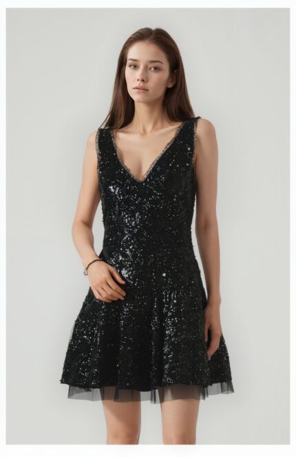 Mini Abito Imperial Nero con Paillettes