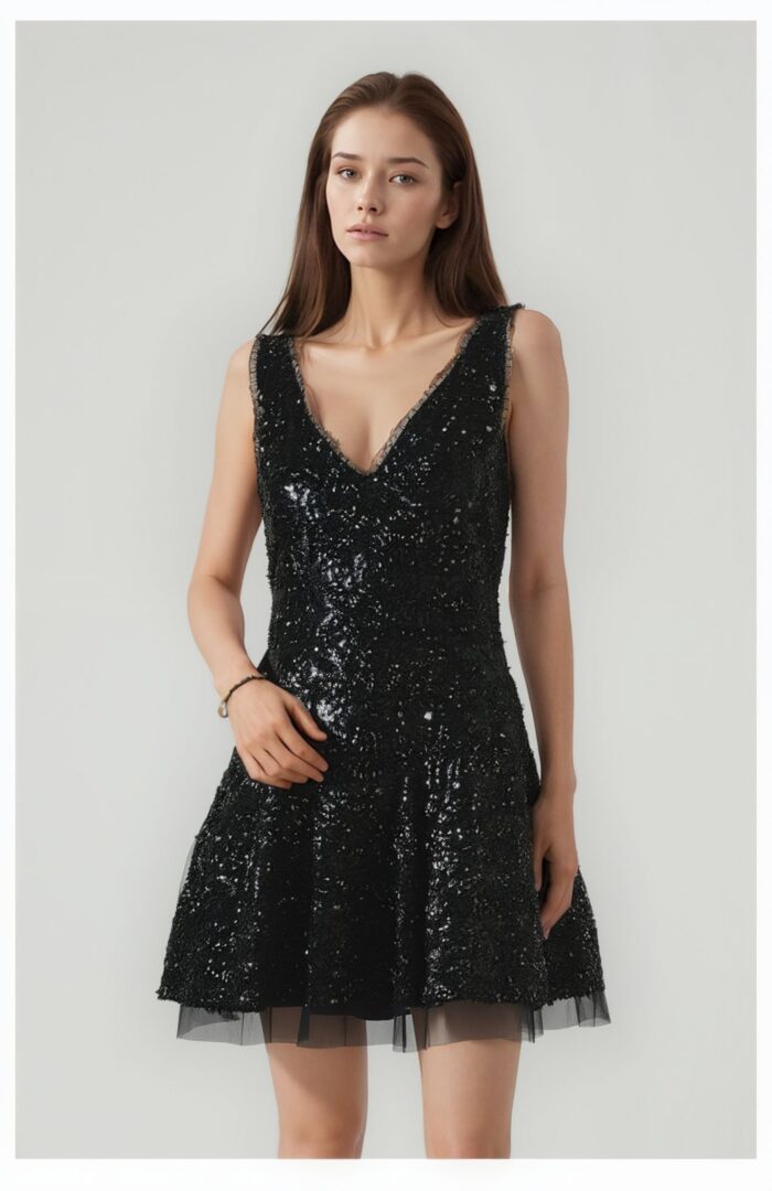 Mini Abito Imperial Nero con Paillettes