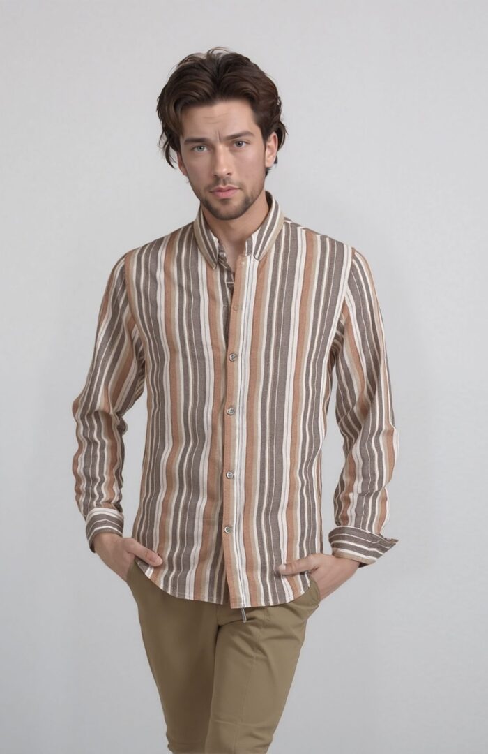 Camicia Uomo a Righe - 100% Lino - - immagine 1