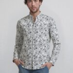 camicia collo alla coreana disegno floreale