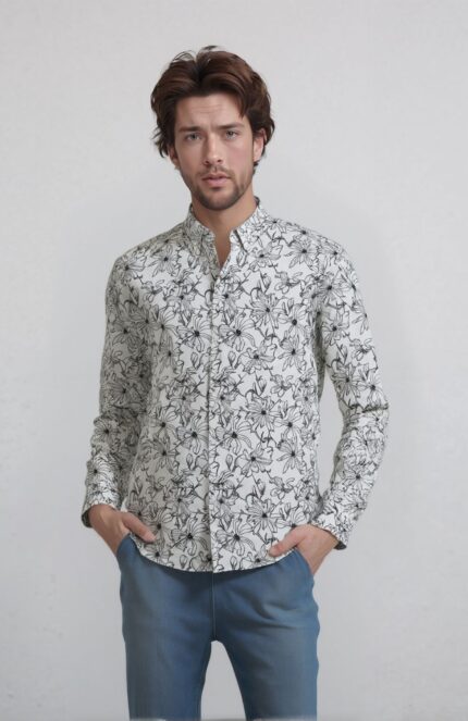 camicia collo alla coreana disegno floreale