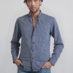 camicia da uomo con collo a coreana a righe