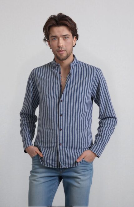 camicia da uomo con collo a coreana a righe