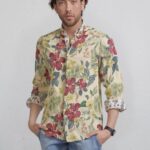 camicia da uomo in lino con collo alla coreana