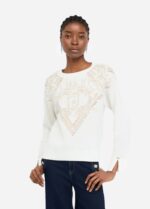 Maglia in lana jacquard con borchie e strass