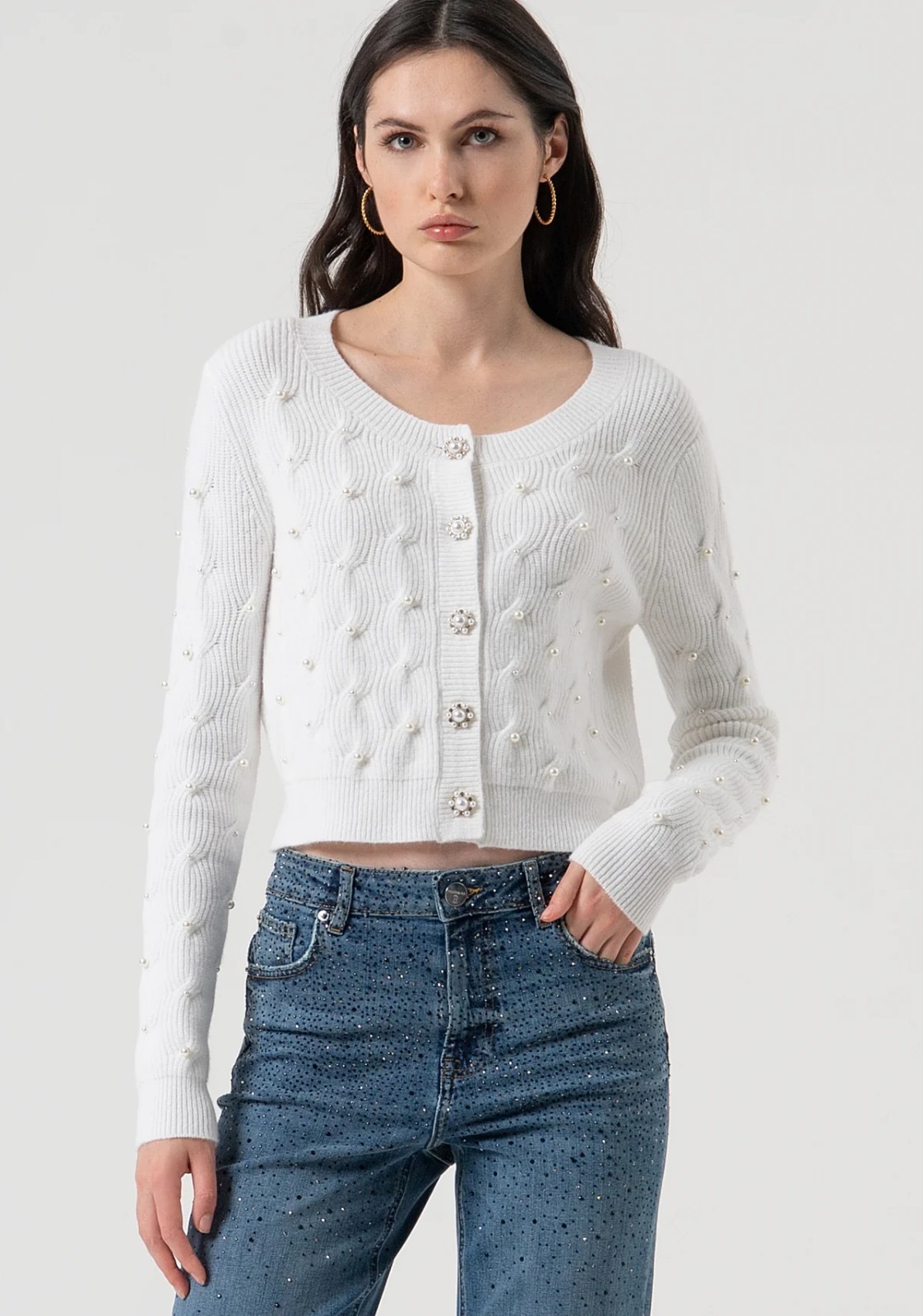 Cardigan regular fit con trecce Cardigan regular fit con trecce