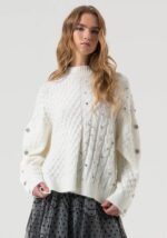 Maglia Over con punto treccia e pietre luminose 2