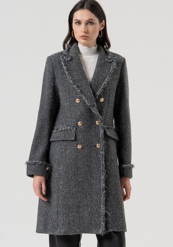 Cappotto lungo slim fit in tweed