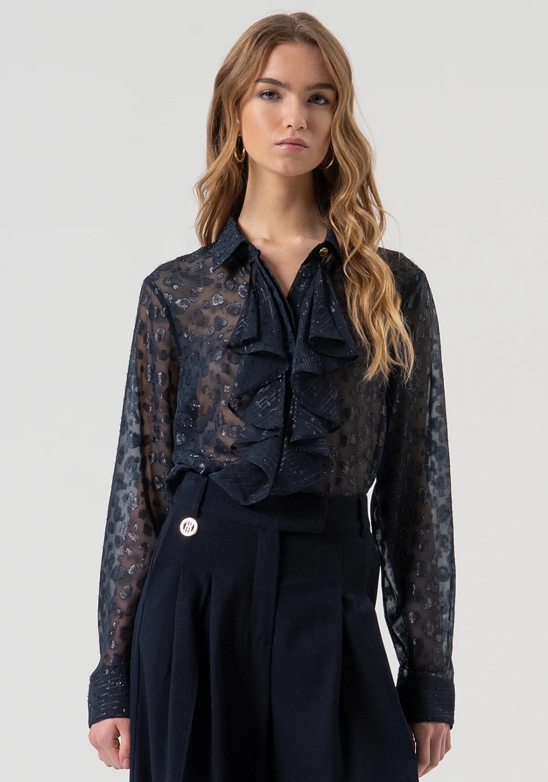 Camicia regular in tessuto devorè animalier Camicia regular in tessuto devorè animalier