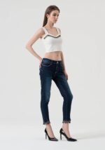 Jeans slim cropped push up in denim scuro 2