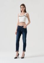 Jeans slim cropped push up in denim scuro