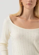 Maglia slim a costine con strass - immagine 2