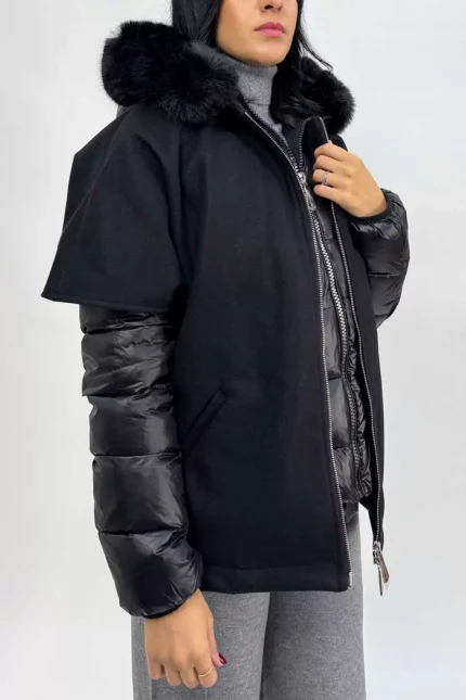 Piumino Nylon con Cappa in Panno 2