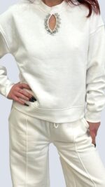 Felpa Donna con Applicazione Gioiello 3 col. bianco